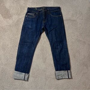 Men's Dark Blue Selvedge Denim Jeans rocker slim